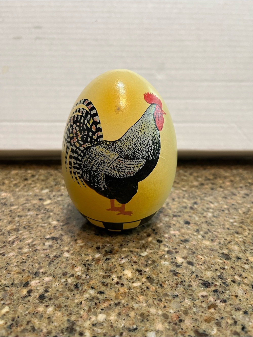 Brightly Colored Hand-Painted Rooster Egg Decor with Checkered Bottom 4"